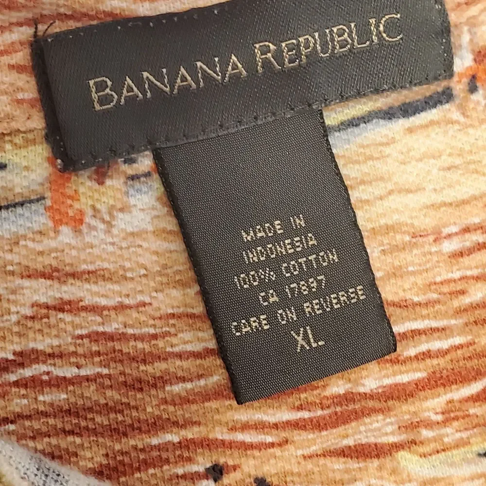 Banana Republic Mens Sz XL Tropical Print Summer Polo Shirt Resort Travel Beach